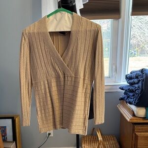 Style & Co. gold Metallic Cream Ribbed V-Neck Wrap Sweater